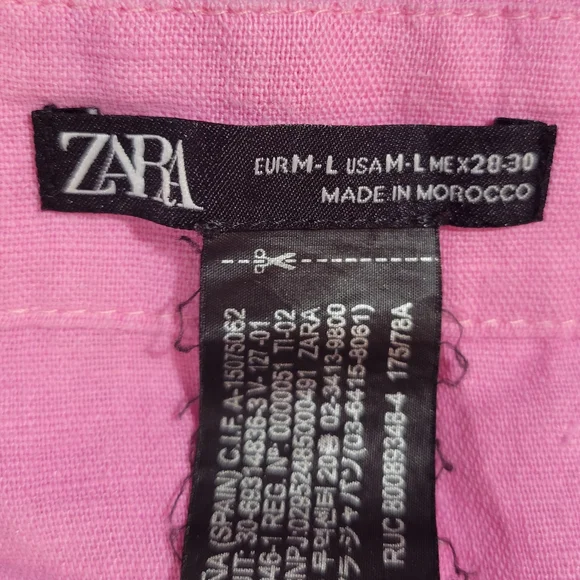 Zara (Women's M-L) Cotton Linen Blend Pink Wrap Mini Skirt with Side Tie - Picture 7 of 8